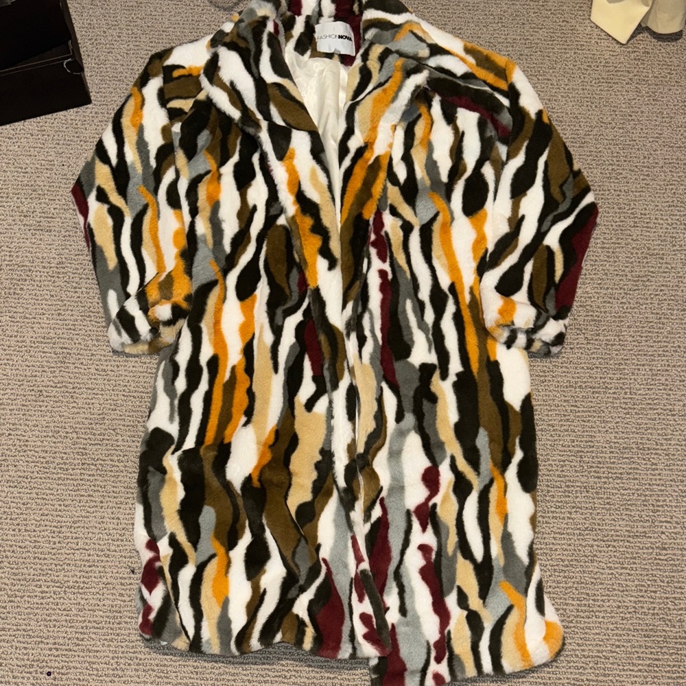 Multicolor Faux Fur Coat Small